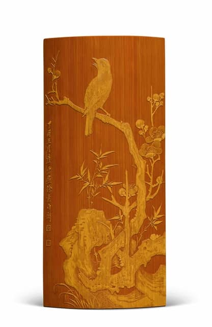 留青竹刻喜鹊登梅臂搁