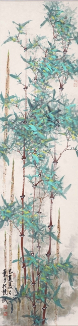 含彩独青图轴