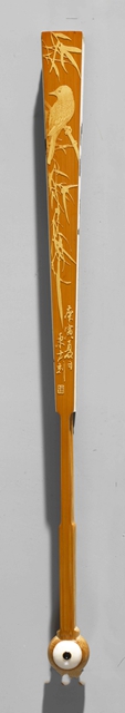 留青竹刻白头翁扇骨