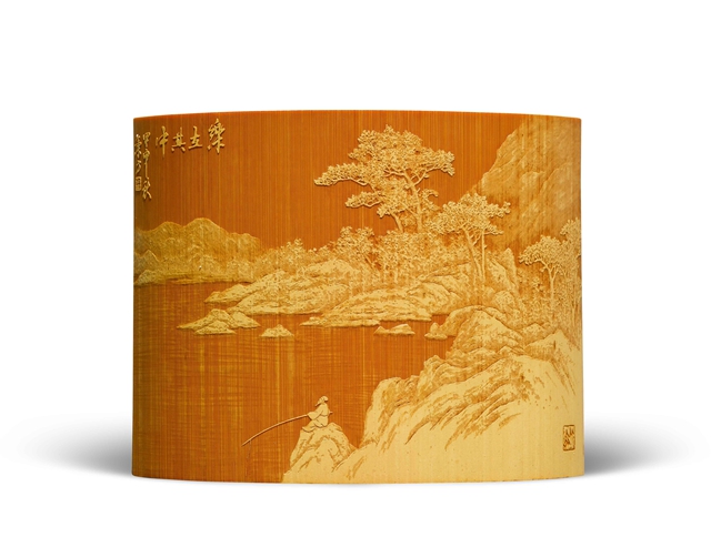 留青竹刻乐在其中台屏